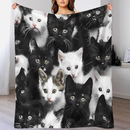 Plaid doux chaud infroissable 150x200cm, couverture imprimé 3D chatons