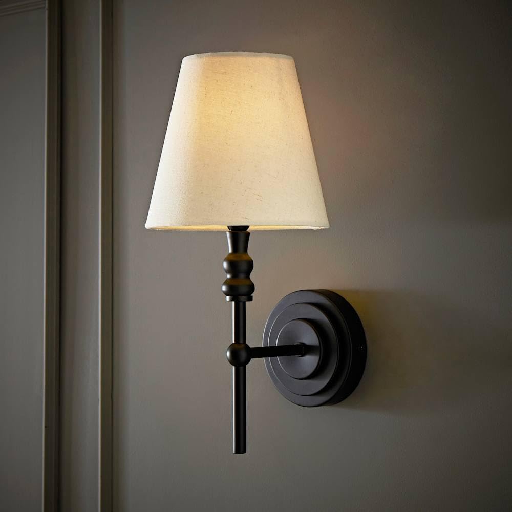 Valuelights Black | Maggie Candlestick Wall Light With Linen Shade And Bulb | Wall Lights, Home Décor & Improvement Essential |