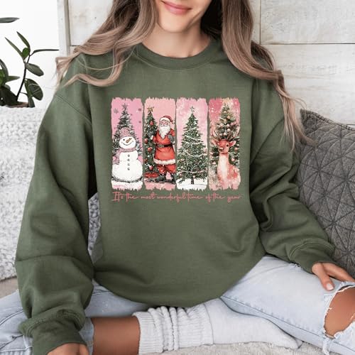 Christmas Graphic Santa Sweatshirt, Merry Christmas Deer Tee, Family Matching Christmas Pajamas, Cute Xmas Snowman Sweater, Christmas Tree Hoodie, Christmas Party Crewneck Multi Color2