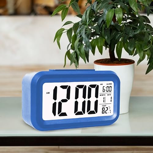 Image of Casa Copenhagen Digital Alarm Clock Table Clock for Students, Home, Office, Corporate with Automatic Sensor, Date & Temperature - Blue