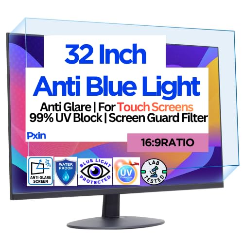 Image of Pxin 32 Inch (16:9) Monitor Screen Protector | Anti Glare | Touch Support | Blue Light Filter | 99% UV A /B /C Block | Scratch Resistant Matte Film | Reduce Digital Eye Strain