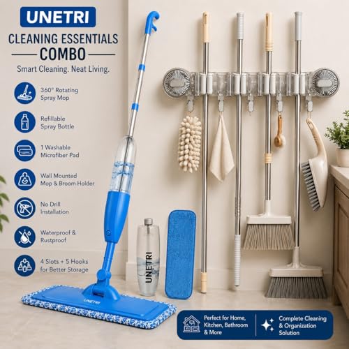 Image of Spray Mop for Floor Cleaning with 360 Degree Rotating Head, One Cleaning Broom Brush | Wet & Dry Mop for Home, Kitchen, Wooden & Marble Floors (Combo (Mop+ Broom Holder)
