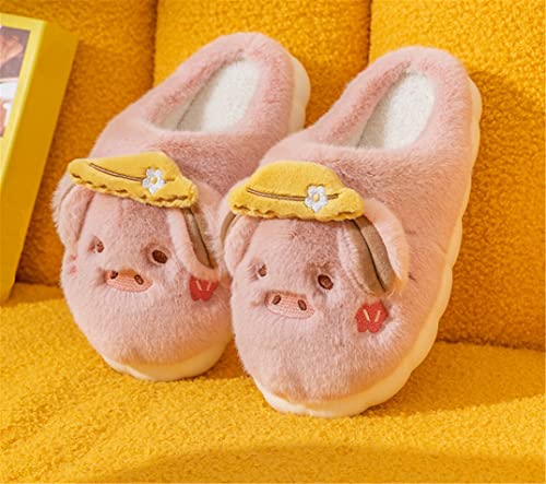 YILANLAN Women's Pink Pig Animal Slippers - Warm, Plush, Winter, Flat Heel, No Closure, Round Toe2