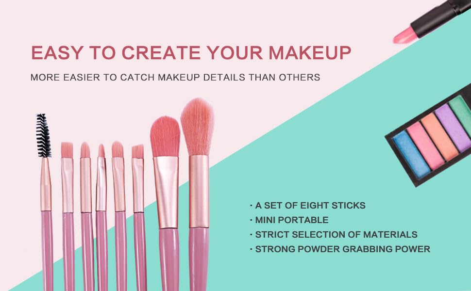Miniatura 5 de Juego de 8 brochas de maquillaje para estudiantes principiantes, base sintética portátil, correctores de polvo, sombras de ojos, rubor, brochas de
