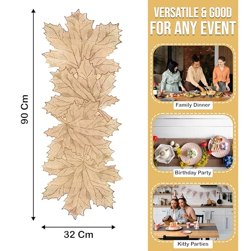 Image of Homerz Premium Table Runner, PVC, Size- 92x34 cm | Waterproof, Heat Resistant, Non-Slip, Easy to Clean Soft Table Runner for Coffee Table, Dining Table and Centre Table. (Leaf)