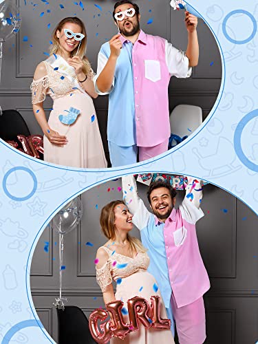 Haull Shirt Tops and Colorblock Shorts Set Gender Reveal Outfit Mens Gender Reveal Shirt Pink and Blue Button Down Shirt Men4
