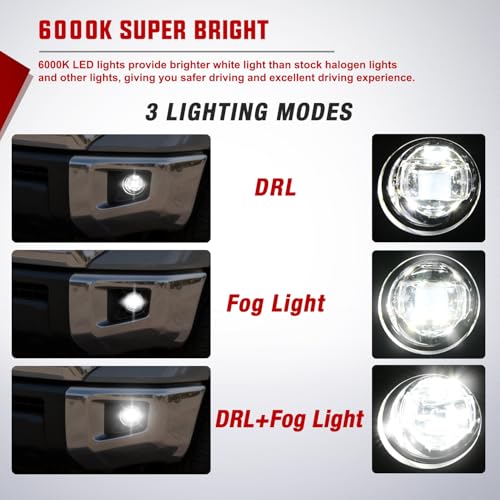 Image of Nilight LED Fog Light Assembly Compatible with 2014 2015 2016 2017 2018 2019 2020 2021 Toyota Tundra Fog Lamps with DRL Clear Lens Driver and Passenger Side