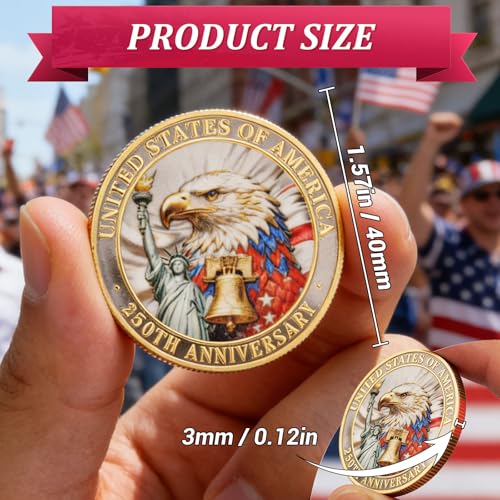 Image of USA 250th Anniversary Commemorative Coin 1776-2026 America 250 Patriotic Collectible Coin with American Eagle 250 Year American Anniversary Coin Collectors Veterans Gifts America 250 Merchandise (A)