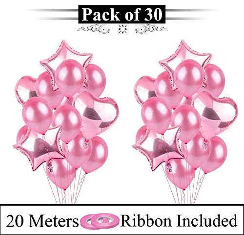 Image of AMFIN (Pack of 30) Birthday Decoration Combo / 1st Birthday Decoration for Baby / 1st Birthday Decoration Items /First Birthday Party Decoration /Balloons /Birthday Party - Pink