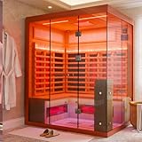 MEISSALIVVE Full Spectrum Infrared Sauna，3-4 Person Home Sauna， Red Cedar Luxury Indoor Spa Sauna with Resonance Speaker, Panoramic Tempered Glass Door