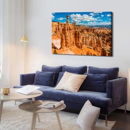 Image of Bryce Canyon National Park Canvas Wall Art Utah Beautiful Orange Mountain Photograph Picture Home Decor for Living Room Bedroom Office Wall Decoration Modern Artwork Framed Ready to Hang 32x48 inch