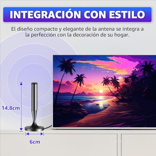 Antena TV Interior - Magnética 360° Recepción Señal Estable Compatible con Todos los Televisores Soporta 4K 1080P Digital – Aparato Smart para Televisión Portátil – Cable Coaxial 5m - imagen 6