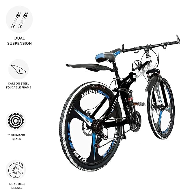 Image of Amaze Kai Dual Suspension Bikes Bmv Foldable Gear Cycle for Men with 21 Speed Gear 3 Spoke | Folding Mountain Bike with Double Disc Break & Mac Wheel, 26 Inch (Black)