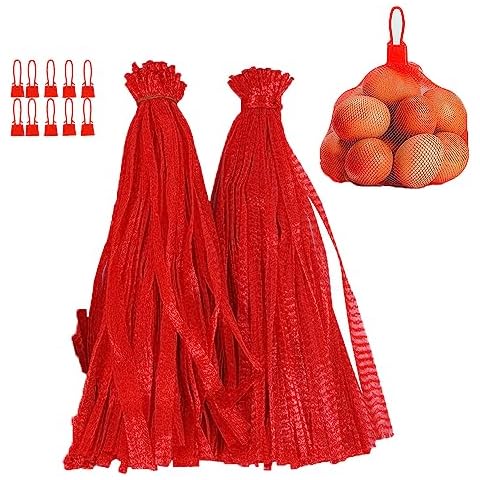 Daszui 100Pcs Reusable Mesh Red Nylon Netting with Bags,20 Inch Reusable Nylon Mesh net Produce Grocery Toys Fruits Vegetables Storage Bags. Cover