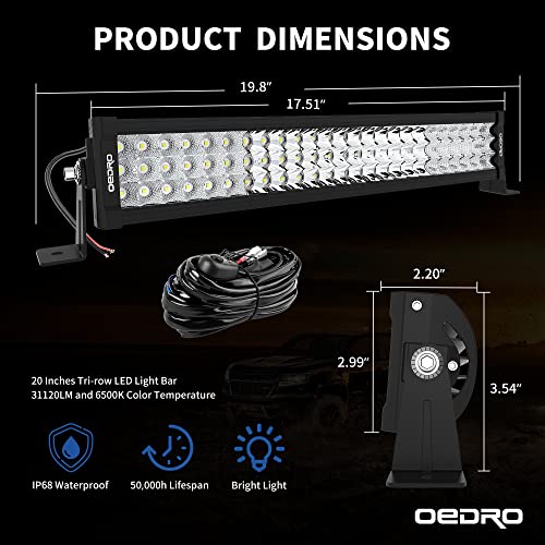 Image of OEDRO 20 Inch LED Light Bar Straight 389W Tri-Row Spot Flood Combo