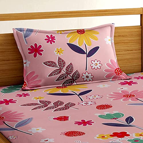 Image of Prime Collection 180 TC Cotton-Blend Single Size(90x60) Inch 1 Bedsheet with 1 Pillow Covers Single Bedsheet for Single Bed (Pink Fruity)