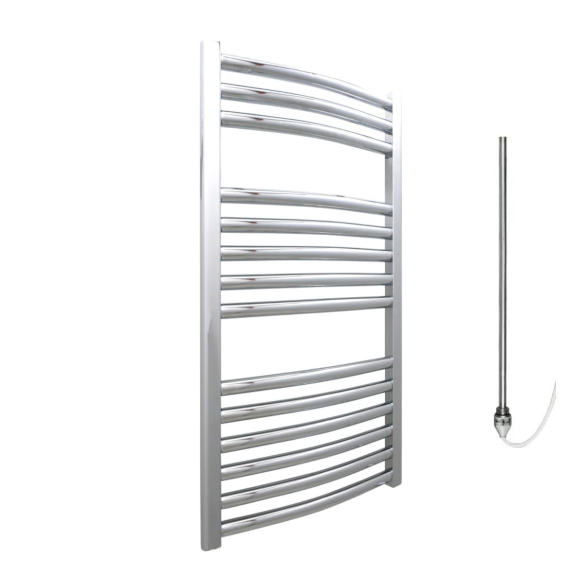 Bray Electric Heated Towel Rail/Warmer/Bathroom Radiator, Prefilled, Curved, Chrome, 800 x 500