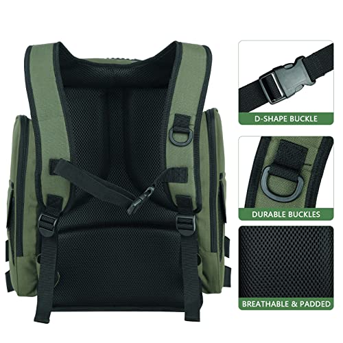 Image of AUMTISC Fishing Tackle Bag Backpack for Men with 4 Tackle Boxes, 2 Rod Holder, Rain Cover, Large Fishing Equipment Gear Bags for Camping, Hiking