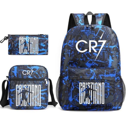 3PCS Backpack Set,CR7 Football Backpack,Large Capacity Casual Backpack with Lunch Bag and Pencil case for Boys Girls (HS)