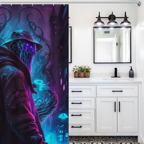 Rideau de douche pieuvre 140x183 cm en tissu polyester imperméable