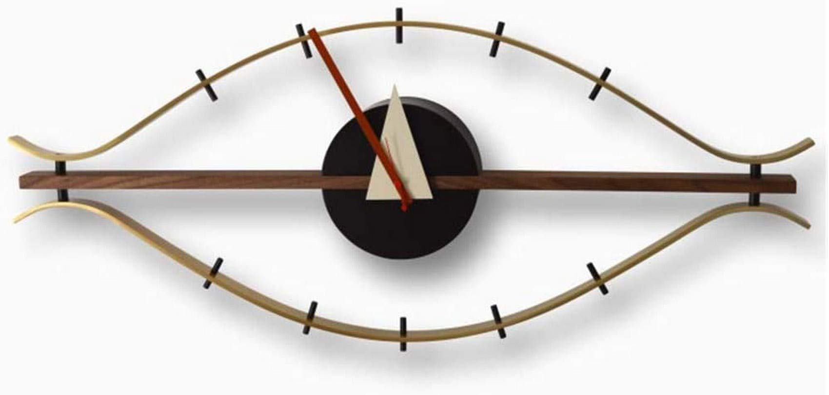 Creative Fisheye Wall Hanging Clock Silent By George Nelson Design Classic North European Style Wall Decorative Walnut Wood + Copper Bracket Quartz Wall Watch Clocks 76X34Cm