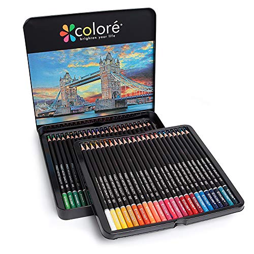 Set of 48 Colored Pencils, Wood Drawing Multi-Colored Pre-Sharpened Drawing Pencils for Adults and Children, Ideal for Sketching, Shading & Coloring, Pencils for Beginners & Pro Artists in a Metal Box