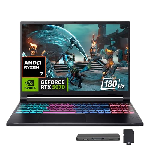 Image of acer Nitro V 16S Gaming Laptop, 16 inch WQXGA 180Hz IPS Display, AMD Ryzen 7 260, NVIDIA GeForce RTX 5070, 64GB DDR5, 2TB SSD, Backlit Keyboard, Win 11, Black, 1TB Docking Station Set