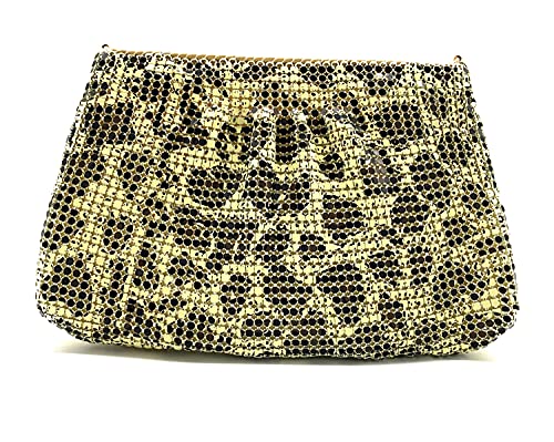 Women's Evening Clutches Metal Mesh Party Purse Bag (Beige Animal