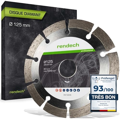 Disque diamant 125 mm professionnel pour Béton, Pierre, Brique, etc. - Disque béton avec hauteur de segment de 10 mm | rendech® Qualité de la marque