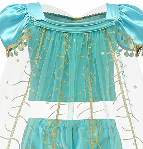 Wenge Princess Jasmine Costume Set Sequined Jasmine Costume Dress Up Kids Halloween Cosplay (110Cm(4-5T), Jasmine 2) #TOP5