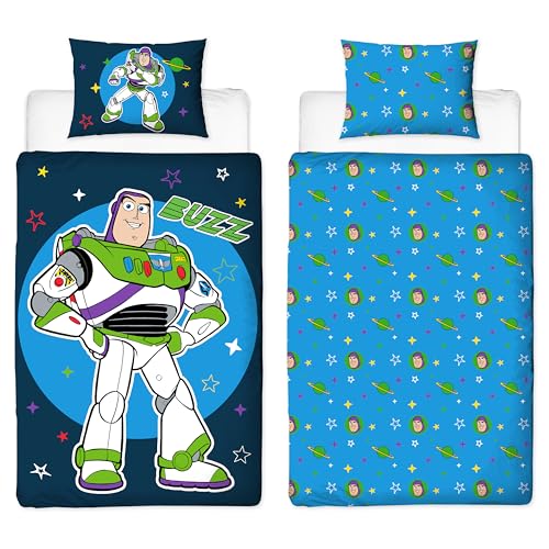 Disney Toy Story Parure de lit simple sous licence officielle | Motif étoiles accrocheuses réversibles 2 côtés avec taie d'oreiller assortie | Parfait pour...