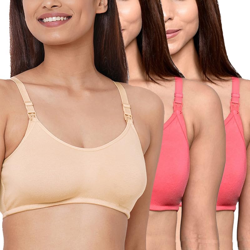 Image of Inner Sense Organic Cotton Bamboo Nursing Bra for Women I Non Padded Feeding Bra with Keyhole Back Design I Wire Free Maternity Innerwear with Full Coverage