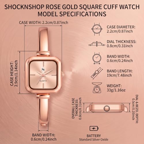 Image of Shocknshop Elegant Bangle Aura Square Dial Ladies Rose Gold Bracelet Strap Watch for Woman -WCH181