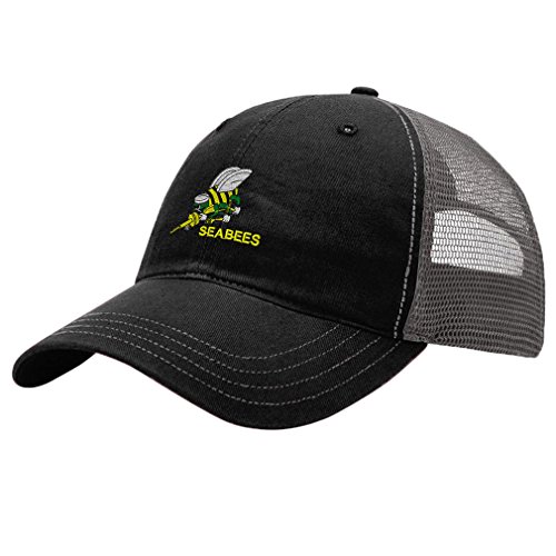 Seabees Embroidery Design Richardson Cotton Front and Mesh Back Cap Black Charcoal
