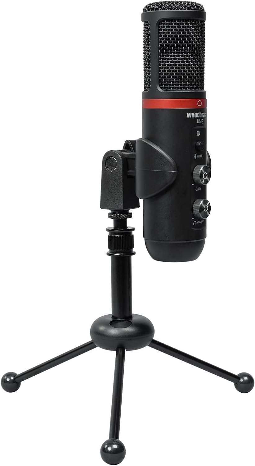 WOODBRASS UM3 - Micrófono Condensador Cardioide USB para PC y Mac para grabación de Broadcast y Streaming, podcasting, conferencias, Home Studio, Voice Over