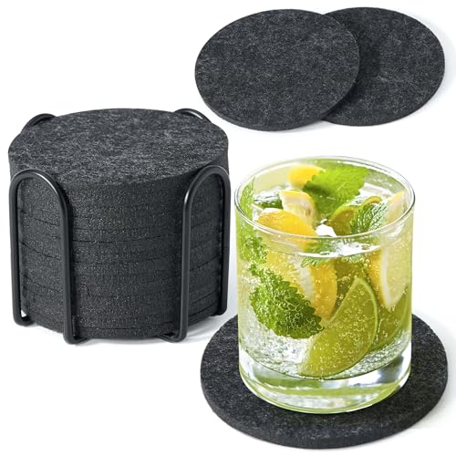 16er Set Filz Untersetzer, Filzuntersetzer für Getränke, Design Glasuntersetzer in dunkelgrau für Getränke, Kerzen, Tassen, Bar, Glas Tisch Deko