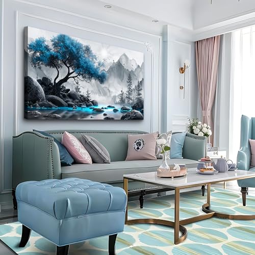 Lapremoly Black And White Wall Painting Canvas Wall Art For Living Room Wall Decor For Office Decorations For Bedroom Blue Tree Landscape Pictures Hotel Artwork Posters Family Home Wall Decoration