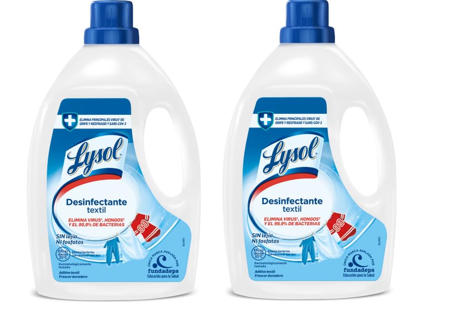Lysol - Desinfectante textil para la ropa, elimina virus, hongos, bacterias y malos olores, sin lejía - pack de 2 x 1.2 L - Total 2.4 L