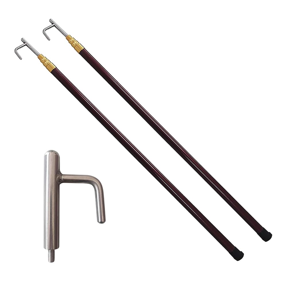 PA-DABAOO 2 Pack Multifunctional Cargo Retrieval Hook with Fiberglass Telescoping Pole, Extendable Pick Up Hook Poles & Water Rescue Rod,Swimming Pool Rescuing Gripping Tool,5M Brown