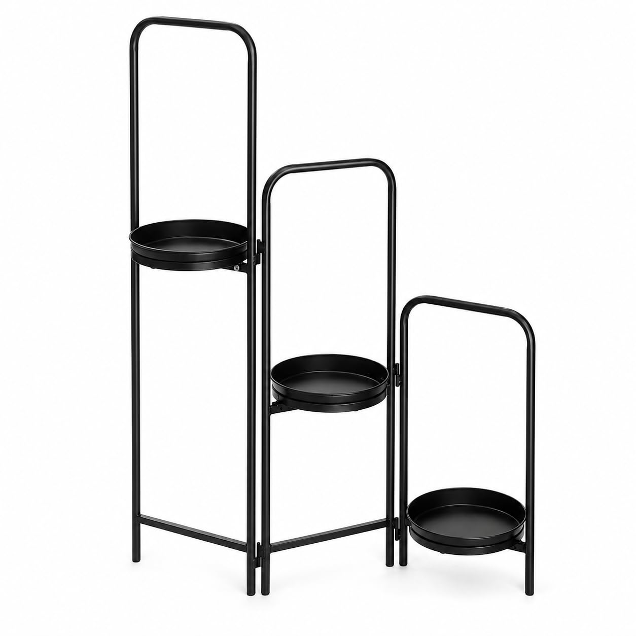 Support plantes 3 niveaux en métal noir mat au design minimaliste et durable