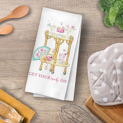 Image of Mahjong Chinoiserie bar Towel - Bar Cart Mahjong Chinoiserie Decorative Waffle Dish Towels, Chinoiserie Hand Towel, Cocktail Tea Towel, 16x24 Inch