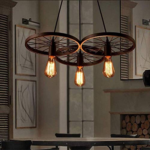 Lámpara colgante de rueda industrial steampunk con 3 luces para iluminación de techo 3