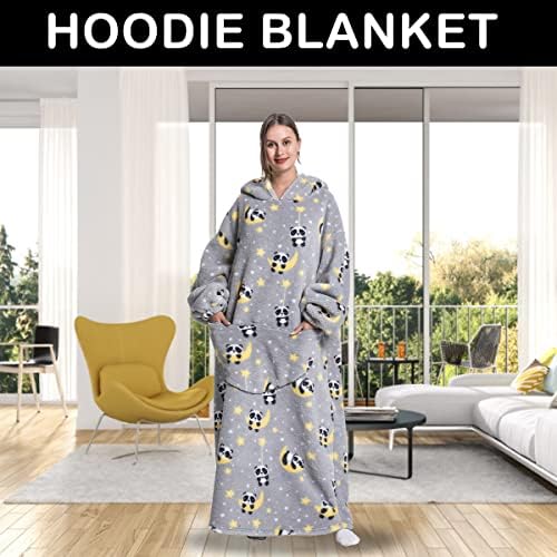 SDYGDB Blanket Hoodie Oversized Soft Wearable Blanket with Sleeves and Large Front Pocket Winter Warm Cozy Sweatshirt Blanket Comfortable Extra Long Blanket for Adult Men Women(Panda)