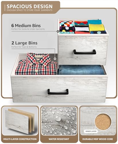 Sorbus Wide 8-Drawer Dresser, Wood Top & Fabric Drawers (Greige) - image 5