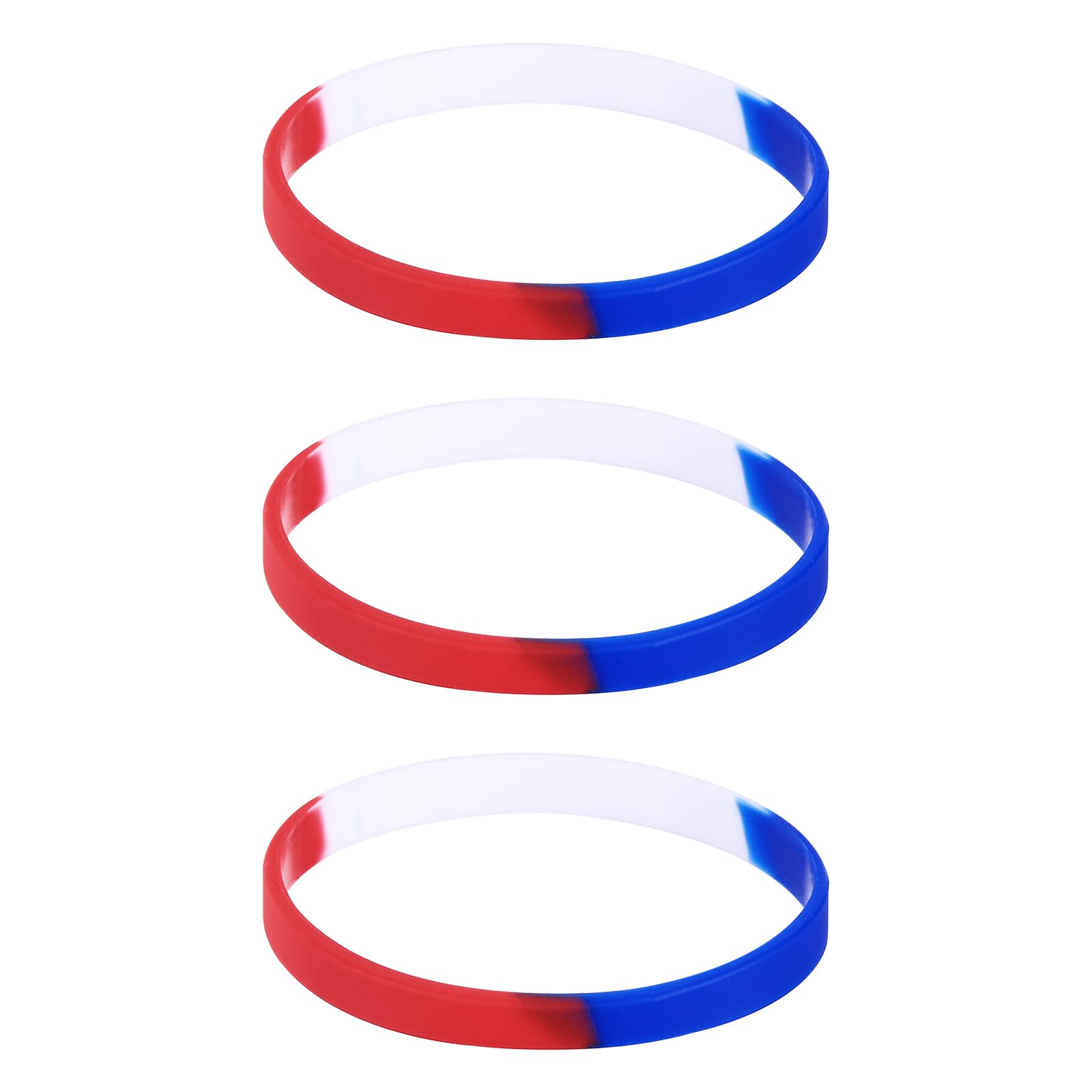 sourcing map Bracelets Wristbands 1/4 Inch Width for Sports Club,Group Games,Party Favors Fashion Party Sports Accessories,Plain Solid Color Wristbands,Red,White,Blue Pack of 3
