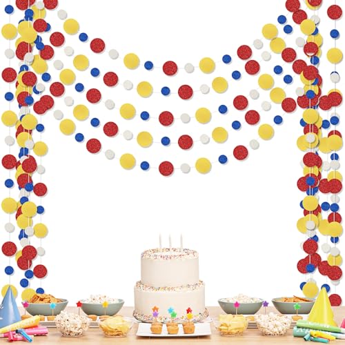 Image of Outus 5 Pieces Colorful Circle Garland Banner Hanging Paper Dot Decorations for Classroom, Birthday Party, Baby Shower, Wedding Backdrop & Photo Booth Graduation Decor (Red,Blue,Yellow)