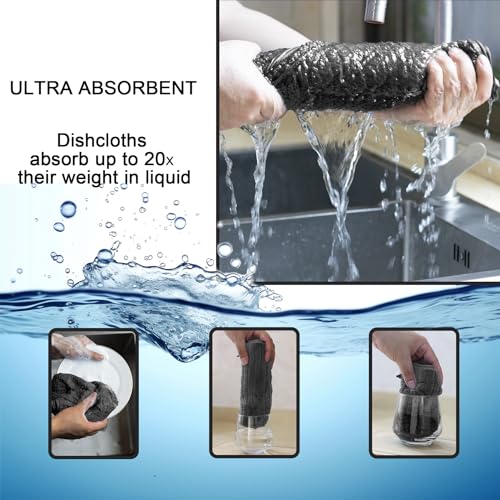 kimteny Stripe Kitchen Cloth Dish Towels, 13x28 Inches Premium Dishcloths, Super Absorbent Coral Velvet Microfiber Cleaning Cloth, Fast Drying Rags for Washing Dishes (6 Pack, Dark Grey) - Image 5