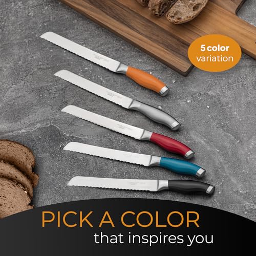 Orblue Serrated Bread Knife with Upgraded Stainless Steel Razor Sharp Wavy Edge Width - Bread Cutter Ideal for Slicing Homemade Bread, Bagels, Cake (8-Inch Blade with 5-Inch Handle) Orange by Orblue - Image 7