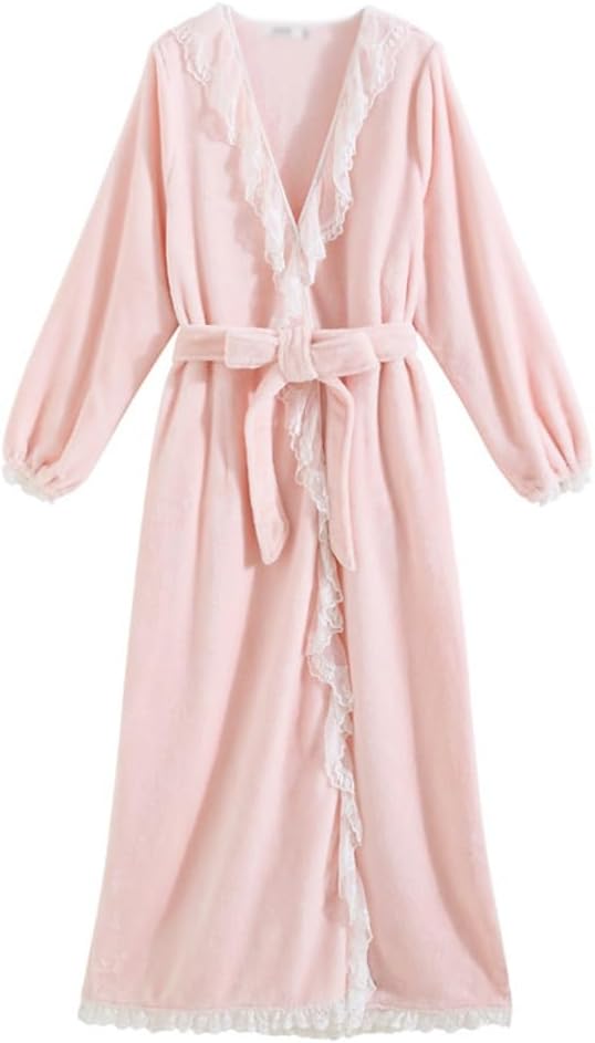 JSEIAJB Autumn And Winter Pajamas, Coral Velvet Retro Long Sleeved Long Flannel Pajamas