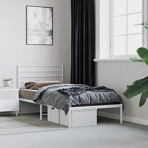 Lit gain de place métal blanc SKM 80x200 cm pour petit espace